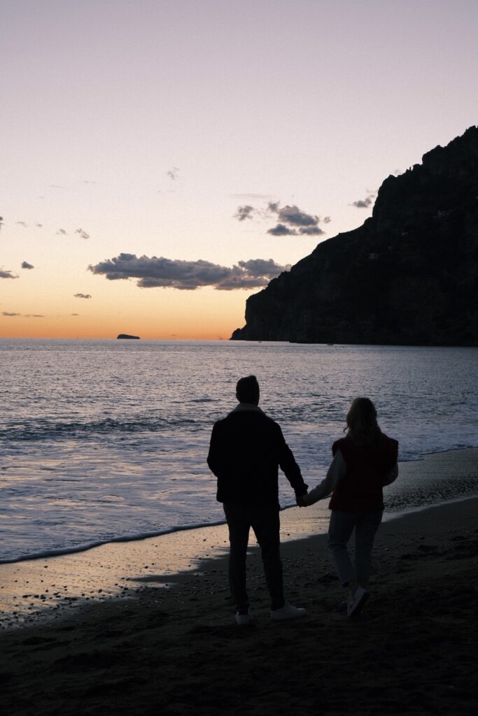 Love on the beach of Positano during sunset