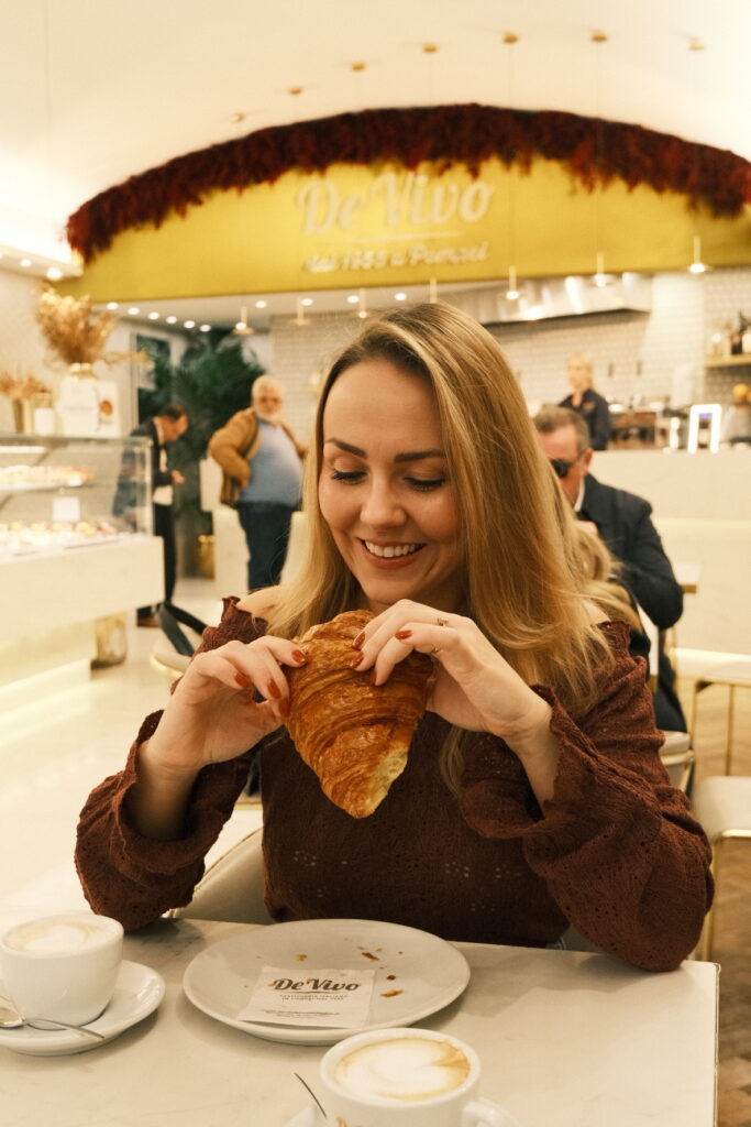 Enjoying our croissant at De Vivo Pompei
