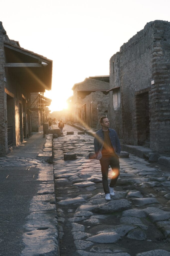 Sunset in the streets of Pompei